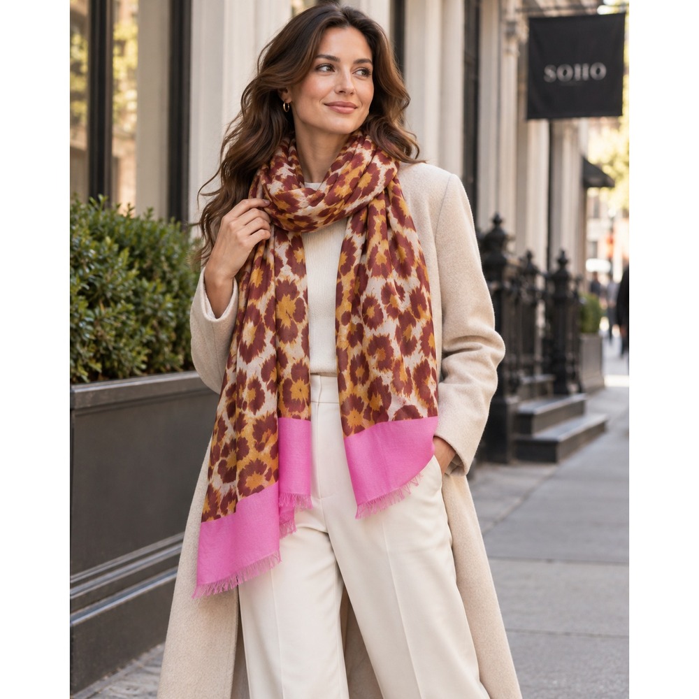 Kate Spade New York Panthera Oblong Scarf - Pink Leopard Print Viscose Wrap NWT